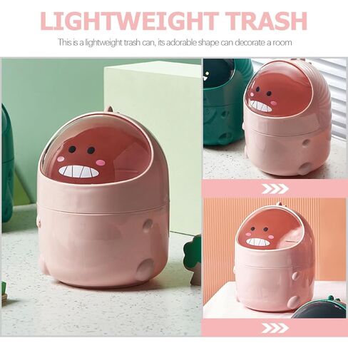 Small Pink Flip-top Mini Garbage Can Cartoon Dinosaur Desktop Trash Bin Plastic Waste Paper Container for Office Tabletop Storage and Fruit Peel Disposal in Saudi Arabia