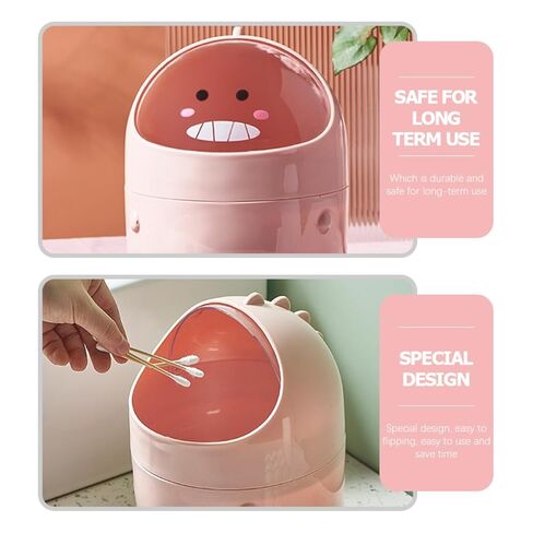 Small Pink Flip-top Mini Garbage Can Cartoon Dinosaur Desktop Trash Bin Plastic Waste Paper Container for Office Tabletop Storage and Fruit Peel Disposal in Saudi Arabia