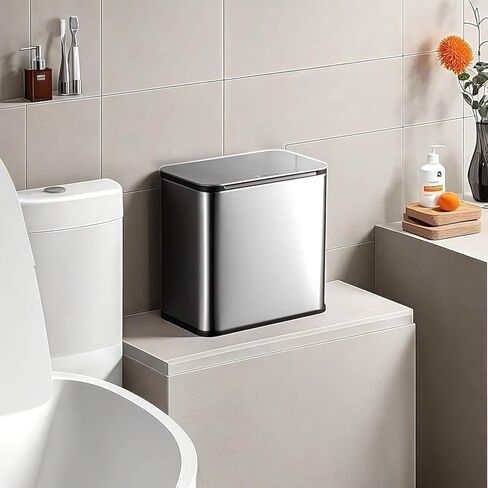 2 Pack Odor Control Slim Stainless Steel Hanging Trash Can,1.3 Gallon (5l) Garbage Bin with Lid, Removable Inner Bucket & Charcoal Filter,Compact Indoor Waste Container for Kitchen, Bathroom in Saudi Arabia