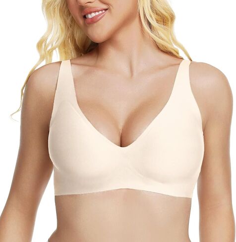 Jelly Wireless Bra Deep V Push Up Seamless T-Shirt Comfortable Plunge No Underwire Bras with Adjustable Straps Everyday Bras in Saudi Arabia