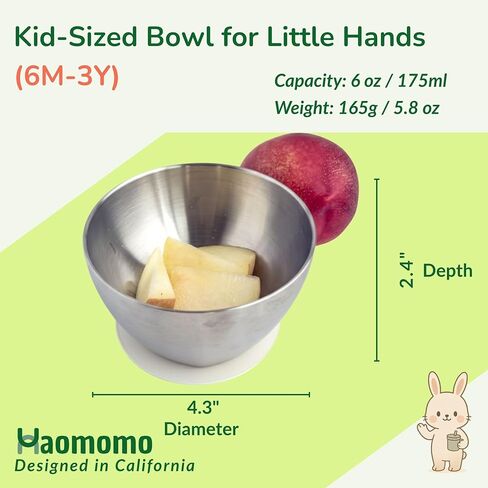 Stainless Steel Baby & Toddler Suction Bowl – 4.3" Baby Led Weaning Bowl with Strong Silicone Base, 6M+ Self Feeding, Double Wall Insulated, Plastic-Free, Dishwasher Safe in Saudi Arabia