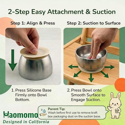 Stainless Steel Baby & Toddler Suction Bowl – 4.3" Baby Led Weaning Bowl with Strong Silicone Base, 6M+ Self Feeding, Double Wall Insulated, Plastic-Free, Dishwasher Safe in Saudi Arabia