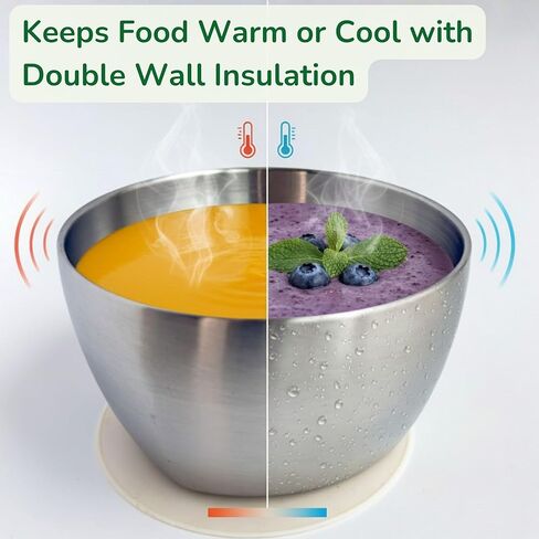 Stainless Steel Baby & Toddler Suction Bowl – 4.3" Baby Led Weaning Bowl with Strong Silicone Base, 6M+ Self Feeding, Double Wall Insulated, Plastic-Free, Dishwasher Safe in Saudi Arabia