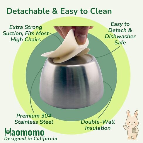 Stainless Steel Baby & Toddler Suction Bowl – 4.3" Baby Led Weaning Bowl with Strong Silicone Base, 6M+ Self Feeding, Double Wall Insulated, Plastic-Free, Dishwasher Safe in Saudi Arabia