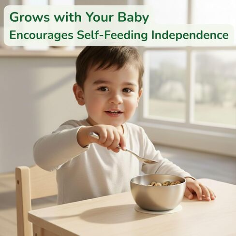 Stainless Steel Baby & Toddler Suction Bowl – 4.3" Baby Led Weaning Bowl with Strong Silicone Base, 6M+ Self Feeding, Double Wall Insulated, Plastic-Free, Dishwasher Safe in Saudi Arabia
