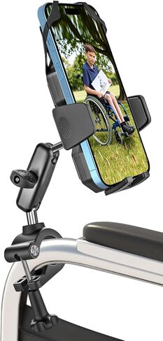 woleyi Wheelchair Phone Holder, [Ultra Stable Straps] Stroller Cell Phone Mount, Shopping Cart Handlebar Clip with Metal Arm, for iPhone Air 17 Pro Max, 16 15 14 13 12 Plus, S20, More 4-7" Smartphones in Saudi Arabia