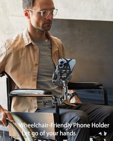 woleyi Wheelchair Phone Holder, [Ultra Stable Straps] Stroller Cell Phone Mount, Shopping Cart Handlebar Clip with Metal Arm, for iPhone Air 17 Pro Max, 16 15 14 13 12 Plus, S20, More 4-7" Smartphones in Saudi Arabia