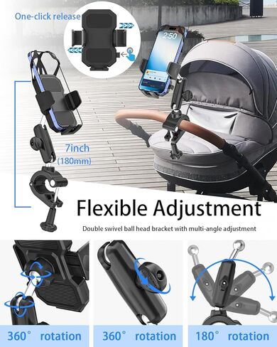 woleyi Wheelchair Phone Holder, [Ultra Stable Straps] Stroller Cell Phone Mount, Shopping Cart Handlebar Clip with Metal Arm, for iPhone Air 17 Pro Max, 16 15 14 13 12 Plus, S20, More 4-7" Smartphones in Saudi Arabia