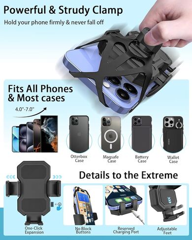 woleyi Wheelchair Phone Holder, [Ultra Stable Straps] Stroller Cell Phone Mount, Shopping Cart Handlebar Clip with Metal Arm, for iPhone Air 17 Pro Max, 16 15 14 13 12 Plus, S20, More 4-7" Smartphones in Saudi Arabia