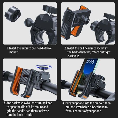 Upgraded Bike Phone Mount, QuickRelease, 360° Rotation, Durable Plastic,for 22-45mm Handlebars and 4.5"-7.0" Smartphones, Overhead Mounting in Saudi Arabia