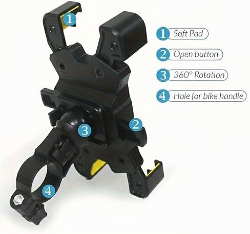 Secure Black Shockproof Bike Phone Mount, Hands-Free GPS Holder for E-Bikes & Motorcycles, Cycling Accessory in Saudi Arabia