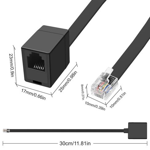 MEIRIYFA RJ12 6P6C كابل تمديد أنثى إلى ذكر RJ11/RJ12 Cat3 سماعة هاتف سلكية سلكية لموسع الهاتف 30 سم - قطعتين in Saudi Arabia