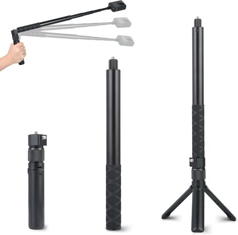 UTEBIT 5.9"-47" مقبض دوار ثلاثي القوائم مع عصا سيلفي غير مرئية، متوافق مع Insta360 X5/X4، DJI OSMO Pocket 3، GoPro، عصا سيلفي مدمجة بخيط 1/4 بوصة وحامل ثلاثي القوائم على الطاولة، أسود in Saudi Arabia