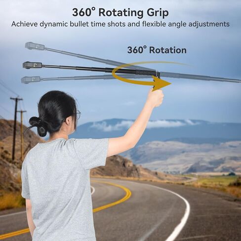 UTEBIT 5.9"-47" مقبض دوار ثلاثي القوائم مع عصا سيلفي غير مرئية، متوافق مع Insta360 X5/X4، DJI OSMO Pocket 3، GoPro، عصا سيلفي مدمجة بخيط 1/4 بوصة وحامل ثلاثي القوائم على الطاولة، أسود in Saudi Arabia