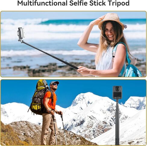 UTEBIT 5.9"-47" مقبض دوار ثلاثي القوائم مع عصا سيلفي غير مرئية، متوافق مع Insta360 X5/X4، DJI OSMO Pocket 3، GoPro، عصا سيلفي مدمجة بخيط 1/4 بوصة وحامل ثلاثي القوائم على الطاولة، أسود in Saudi Arabia
