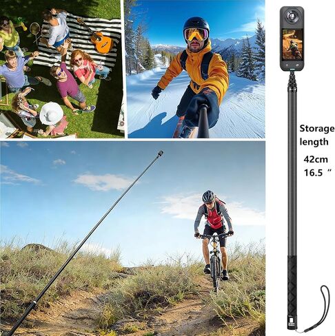 عصا سيلفي غير مرئية 110 بوصة/2.8 متر من ألياف الكربون طويلة غير مرئية لـ GoPro 13 12 11 10 DJI Osmo Nano Action 6 5 Pro 4 Pocket 3 Insta360 X5 X4 GO3 Ace Pro 2 (مقبض سيليكون) in Saudi Arabia