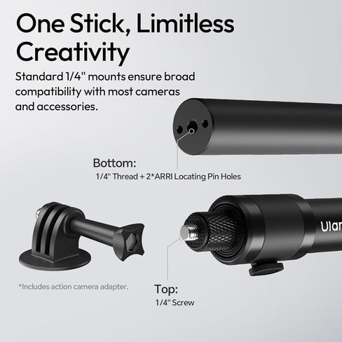 ULANZI VL04 Invisible Selfie Stick ClipMate - 44.88" Extension Pole with Universal 1/4" Mount & ARRI Pins, Compatible with Insta360 X5/GoPro Hero 13-5/DJI OSMO Pocket 3/Xtra,Action Camera Tripod Pole in Saudi Arabia