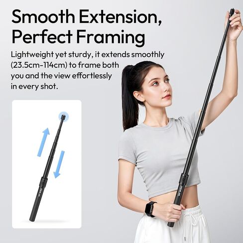 ULANZI VL04 Invisible Selfie Stick ClipMate - 44.88" Extension Pole with Universal 1/4" Mount & ARRI Pins, Compatible with Insta360 X5/GoPro Hero 13-5/DJI OSMO Pocket 3/Xtra,Action Camera Tripod Pole in Saudi Arabia