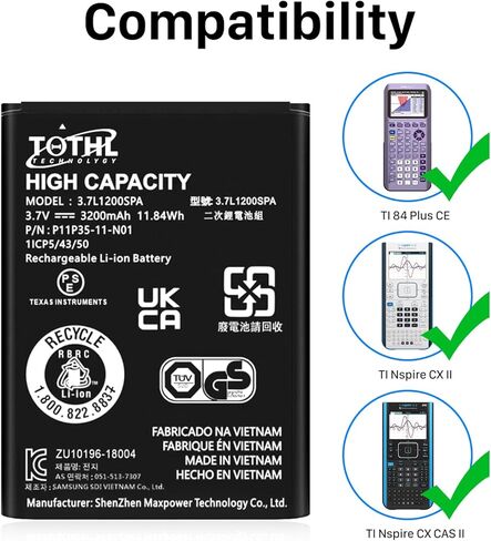 بطارية 3200 مللي أمبير TI-84 Plus CE، قابلة لإعادة الشحن لـ TI Nspire CX، [ترقية جديدة 2025] TI Nspire CX CAS (طراز جديد) in Saudi Arabia