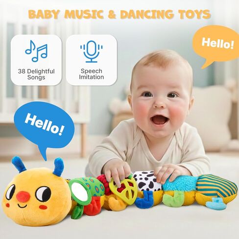 ألعاب الأطفال JoyCat من عمر 0 ​​إلى 18 شهرًا، لعبة كاتربيلر الزاحفة الموسيقية - 38 أغنية وميزة التسجيل، لعبة وقت البطن المرتدة، ألعاب حسية مع تجعيد وملمس لهدايا الاستحمام للأولاد والبنات حديثي الولادة in Kuwait