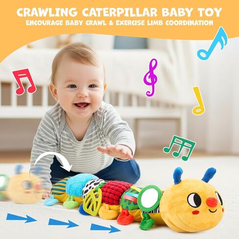 ألعاب الأطفال JoyCat من عمر 0 ​​إلى 18 شهرًا، لعبة كاتربيلر الزاحفة الموسيقية - 38 أغنية وميزة التسجيل، لعبة وقت البطن المرتدة، ألعاب حسية مع تجعيد وملمس لهدايا الاستحمام للأولاد والبنات حديثي الولادة in Kuwait