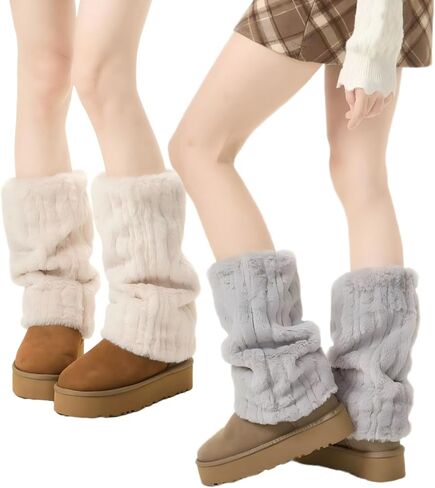 Womens Fur Leg Warmers Y2k Kawaii Cute Boot Socks Fuzzy Grey Leg Warmers for Girls Lolita Furry Cover Sleeves in Saudi Arabia