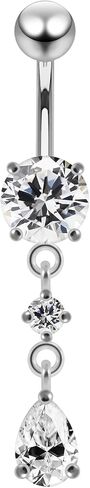 Crystal Stone Round with Teardrop CZ Stone Dangling 925 Sterling Silver with Stainless Steel Belly Button Ring in Saudi Arabia