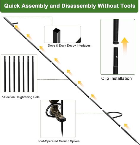 Outdoors Duck Decoys Extension Pole, 11 ft Height Adjustable Dove and Duck Huting Decoys Stand Pole Works with Spinning Wing Decoys, Duck Hunting Accessories Gifts (Duck Decoy not Included) in Saudi Arabia