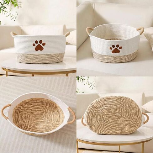 Woof Dog Toy Basket سلة تخزين سلال الحيوانات الأليفة المنسوجة مع مقابض متينة، سلة الحيوانات الأليفة المنسوجة صناديق الجراء لتنظيم ألعاب بطانيات الكلاب وإكسسواراتها (20.5 × 11.4 × 8.7 بوصة، مخلب) in Kuwait