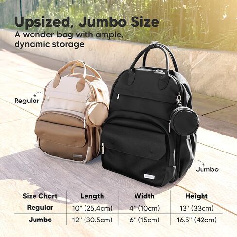 KeaBabies Diaper Bag Backpack - Multifunctional Travel Diaper Back Packs, Maternity Baby Changing Bags, Compact 18L Capacity, PU Leather, Waterproof, Unisex, Nappy Changing Pad (Trendy Black) in Saudi Arabia