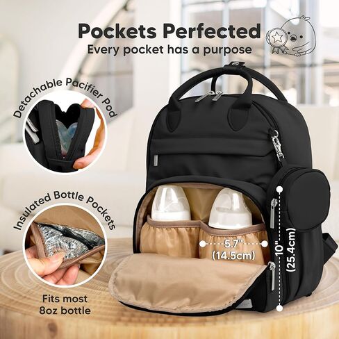KeaBabies Diaper Bag Backpack - Multifunctional Travel Diaper Back Packs, Maternity Baby Changing Bags, Compact 18L Capacity, PU Leather, Waterproof, Unisex, Nappy Changing Pad (Trendy Black) in Saudi Arabia