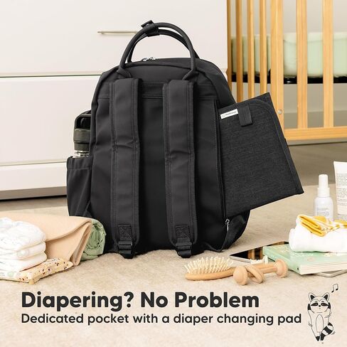 KeaBabies Diaper Bag Backpack - Multifunctional Travel Diaper Back Packs, Maternity Baby Changing Bags, Compact 18L Capacity, PU Leather, Waterproof, Unisex, Nappy Changing Pad (Trendy Black) in Saudi Arabia