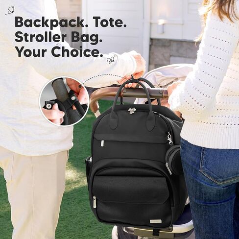 KeaBabies Diaper Bag Backpack - Multifunctional Travel Diaper Back Packs, Maternity Baby Changing Bags, Compact 18L Capacity, PU Leather, Waterproof, Unisex, Nappy Changing Pad (Trendy Black) in Saudi Arabia