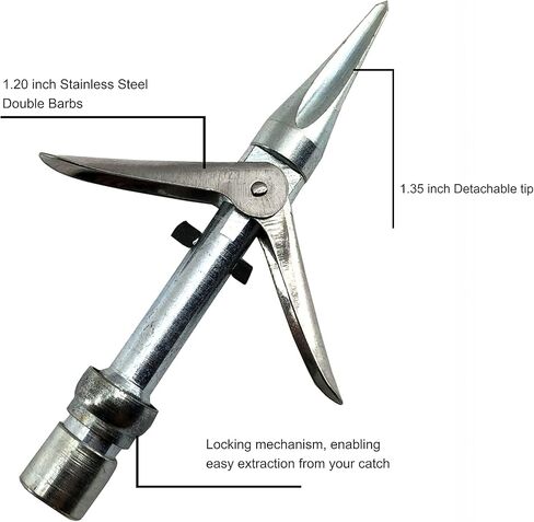 Double Barb Speartip for Spearguns with Threaded Shafts | Includes Threaded Adapter for 6mm or 7mm Threads in Saudi Arabia