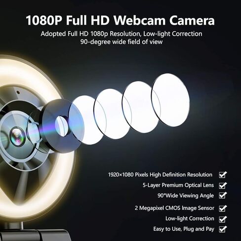 AIDELF Webcam Computer Camera 1080P with Dual Microphone Adjustable Right Light Web cam for PC Advanced Auto-Focus with Tripod Zoom Streaming Camera Gaming Webcam for YouTube Xbox Facebook Streamer in Kuwait