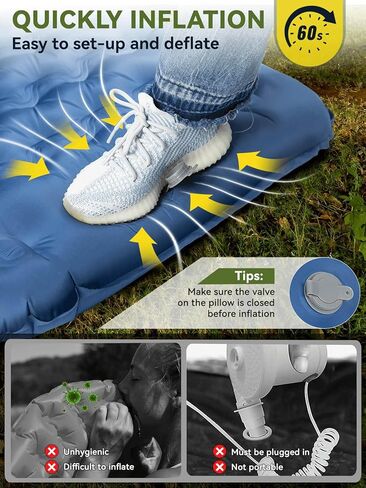 Hikenture Camping Sleeping Pad with Foot Pump, Camping Mattress Ultra-Thick 5.1 Inch, Ergonomic Backpacking Sleeping Mat, Ultralight, Inflatable &Compact Tent Camp Mat in Saudi Arabia