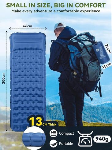 Hikenture Camping Sleeping Pad with Foot Pump, Camping Mattress Ultra-Thick 5.1 Inch, Ergonomic Backpacking Sleeping Mat, Ultralight, Inflatable &Compact Tent Camp Mat in Saudi Arabia