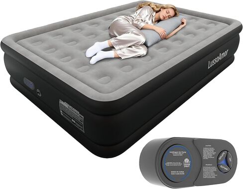 Full Size Air Mattress with Built in Pump, 4000mah Rechargeable for Camping and Indoor, Leak-Proof PVC Soft Anti-Slip Velvet Top,Holds 650lbs Blow Up Portable Bed in Saudi Arabia