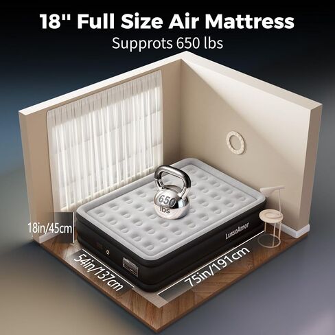 Full Size Air Mattress with Built in Pump, 4000mah Rechargeable for Camping and Indoor, Leak-Proof PVC Soft Anti-Slip Velvet Top,Holds 650lbs Blow Up Portable Bed in Saudi Arabia