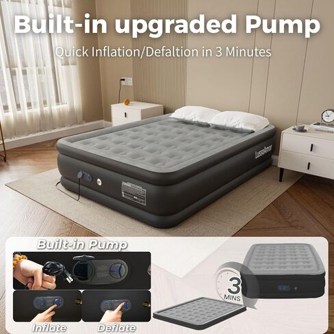 Full Size Air Mattress with Built in Pump, 4000mah Rechargeable for Camping and Indoor, Leak-Proof PVC Soft Anti-Slip Velvet Top,Holds 650lbs Blow Up Portable Bed in Saudi Arabia