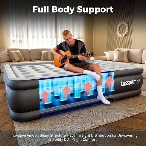 Full Size Air Mattress with Built in Pump, 4000mah Rechargeable for Camping and Indoor, Leak-Proof PVC Soft Anti-Slip Velvet Top,Holds 650lbs Blow Up Portable Bed in Saudi Arabia