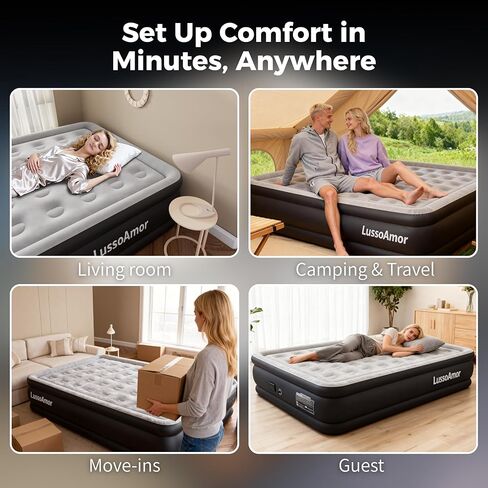 Full Size Air Mattress with Built in Pump, 4000mah Rechargeable for Camping and Indoor, Leak-Proof PVC Soft Anti-Slip Velvet Top,Holds 650lbs Blow Up Portable Bed in Saudi Arabia