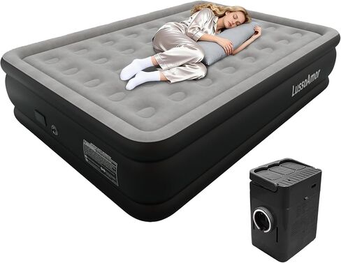Full Size Air Mattress with Built in Pump, 4000mah Rechargeable for Camping and Indoor, Leak-Proof PVC Soft Anti-Slip Velvet Top,Holds 650lbs Blow Up Portable Bed in Saudi Arabia