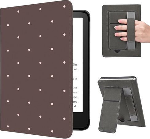 for Basic Kindle 11th Generation Case 6 Inch 2024/2022 Release Cute Polka Dot Brown Classic Vintage Aesthetic Design Soft PU Leather Cover with Auto Sleep Wake, Stand & Hand Strap in Saudi Arabia
