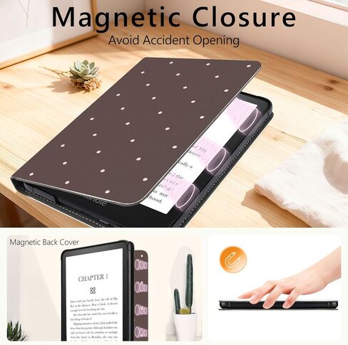 for Basic Kindle 11th Generation Case 6 Inch 2024/2022 Release Cute Polka Dot Brown Classic Vintage Aesthetic Design Soft PU Leather Cover with Auto Sleep Wake, Stand & Hand Strap in Saudi Arabia