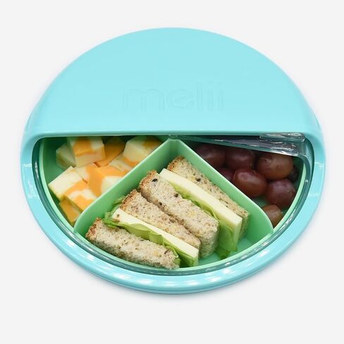 melii Spin Snack Container | 3-Compartment Rotating Snack Box with Sliding Window, BPA-Free, Dishwasher Safe, Portable Snack Container for Kids Ages 3+ (Blue) in Saudi Arabia