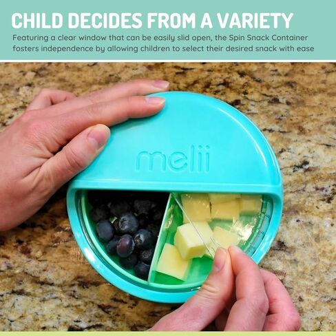 melii Spin Snack Container | 3-Compartment Rotating Snack Box with Sliding Window, BPA-Free, Dishwasher Safe, Portable Snack Container for Kids Ages 3+ (Blue) in Saudi Arabia