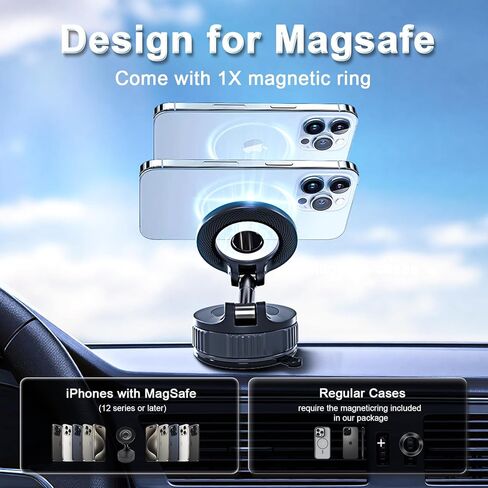 حامل هاتف سيارة مغناطيسي لـ MagSafe، كوب شفط 120+ LB وقوة مغناطيسية 2800gf، حامل قابل للتعديل 360 درجة لهواتف iPhone Pro Max/Plus وهواتف Android المتوافقة مع MagSafe (CHH12) in Saudi Arabia