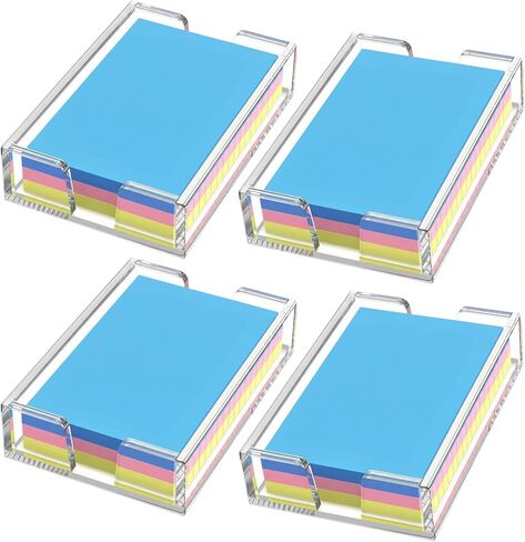 4 Pcs Acrylic Sticky Note Holder 3 x 3 Inch Crystal Clear Sticky Notes Dispenser Self Stick Note Pad Holder Desk Organizer Accessories for School Office Home Dorm Desk in Saudi Arabia