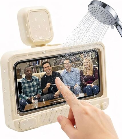 Shower Phone Holder Waterproof 360° Adjustable Rotating, Anti-Fog Touch Screen Wall Mount Phone Stand for Bathroom Mirror Bathtub Kitchen, Fits iPhone 17 16 15 Pro Max for 4-7" Cellphones Beige in Saudi Arabia